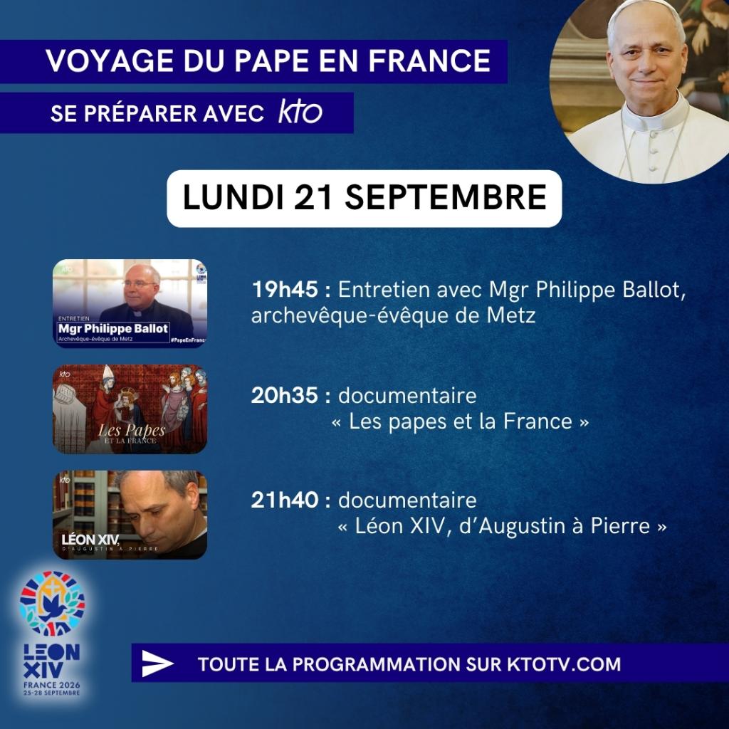 Pape en France : programmation du 21 septembre 2026