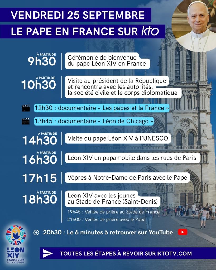 Pape en France : programmation du 24 septembre 2026