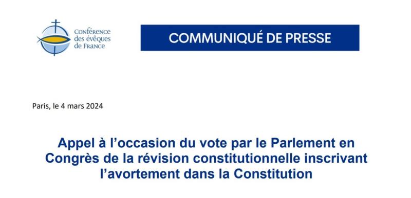 IVG dans la Constitution : la Conférence des évêques de France appelle au jeûne et à la prière
